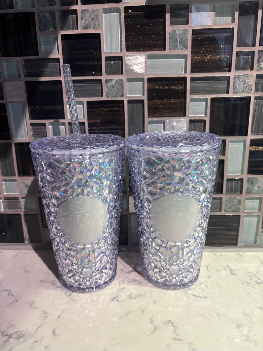 Starbucks Iridescent Crystal Faceted Tumbler Pair - Lavender Hues